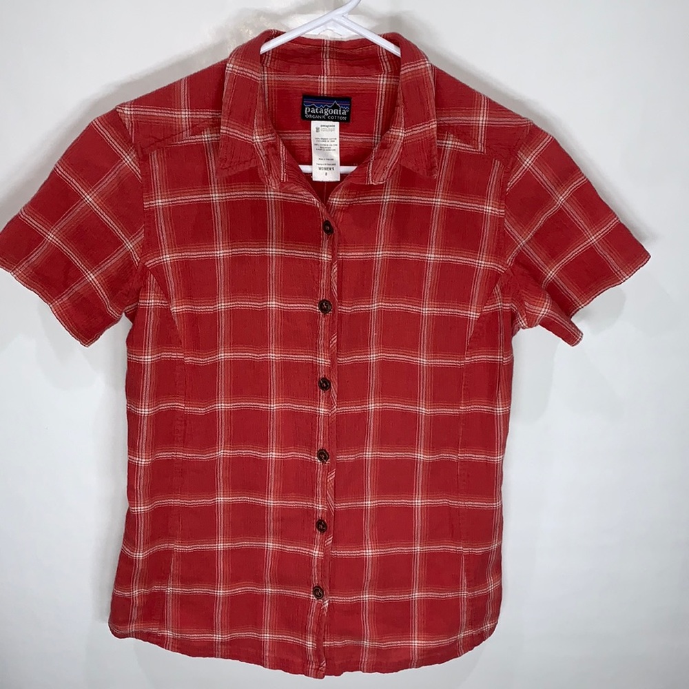 Patagonia women's button down short sleeve plaid flannel shirt, organic …